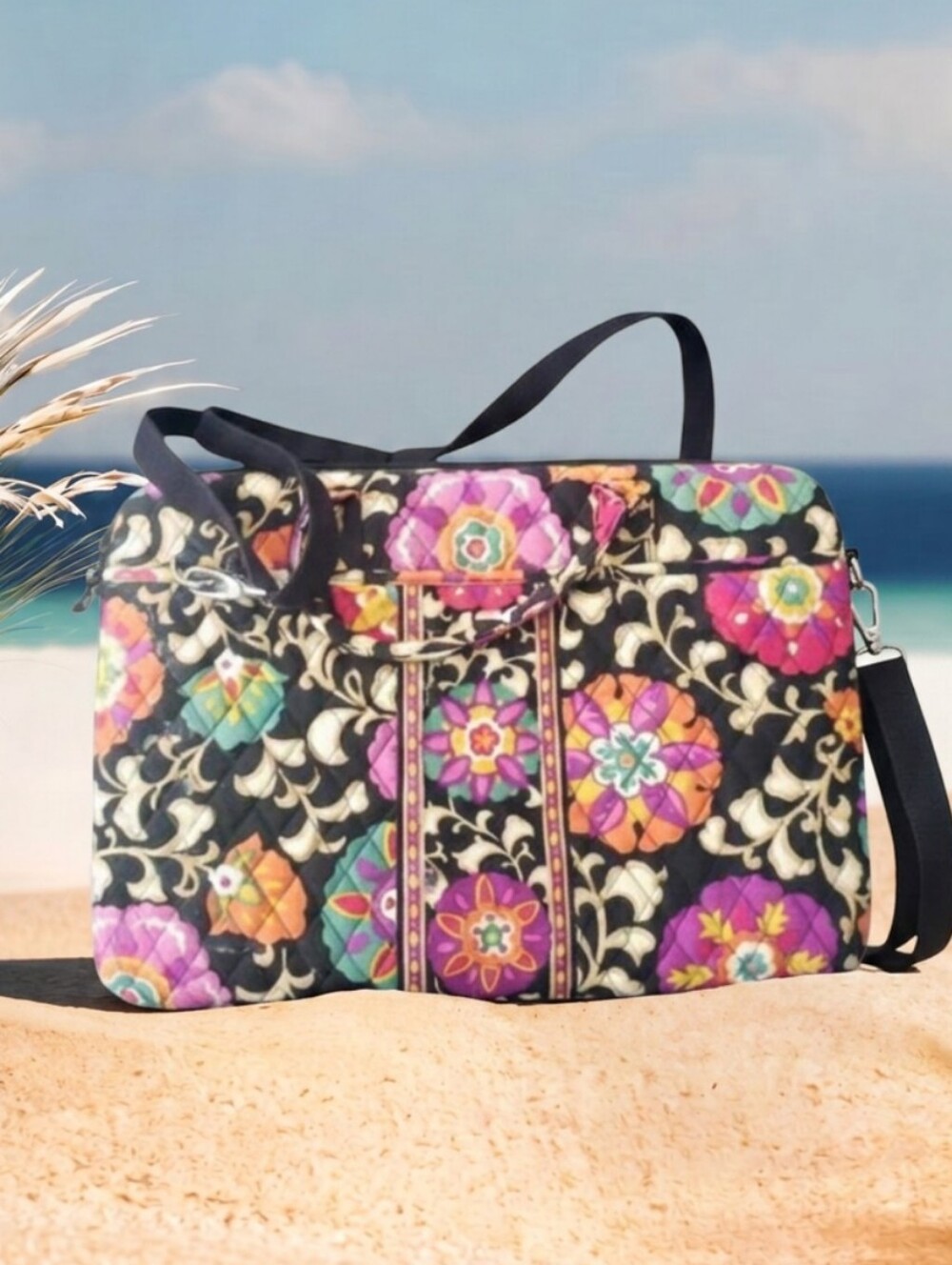 Vera Bradley Floral Laptop Bag - Black, Pink, Orange, Green